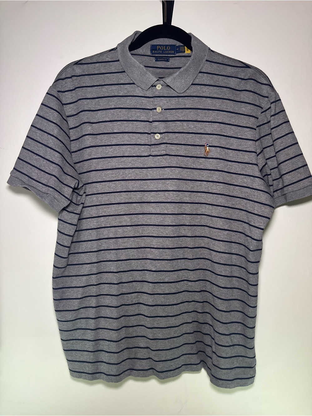 Polo by Ralph Lauren Grey Polo with Navy Stripes
